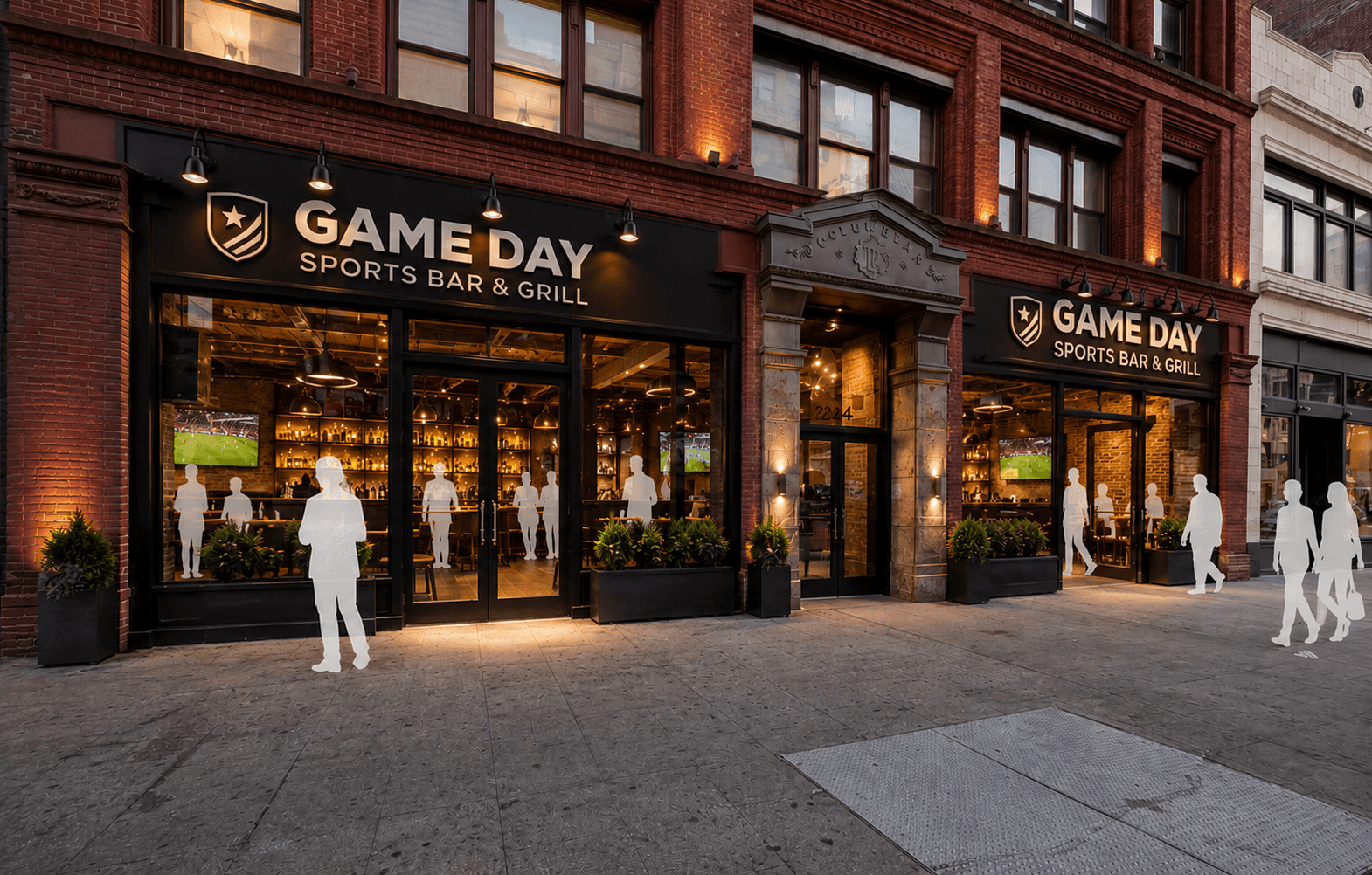 Sports Bar + Event Lounge Front storefront view